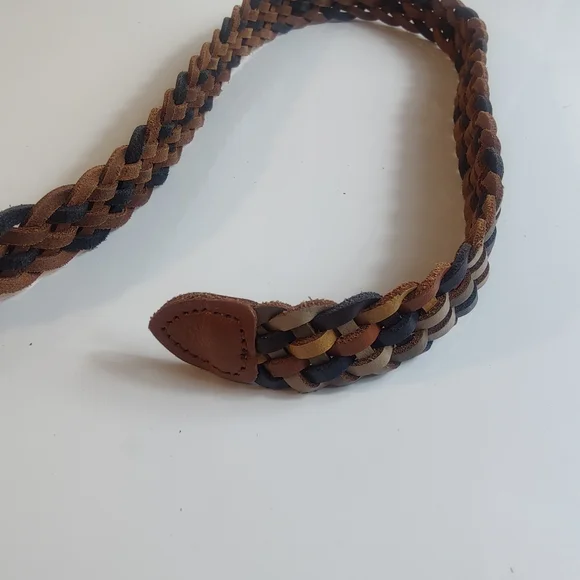 Genuine Leather Woven Belt Guatemala Handmade Brass Tone Buckle Size M/L - Picture 8 of 10